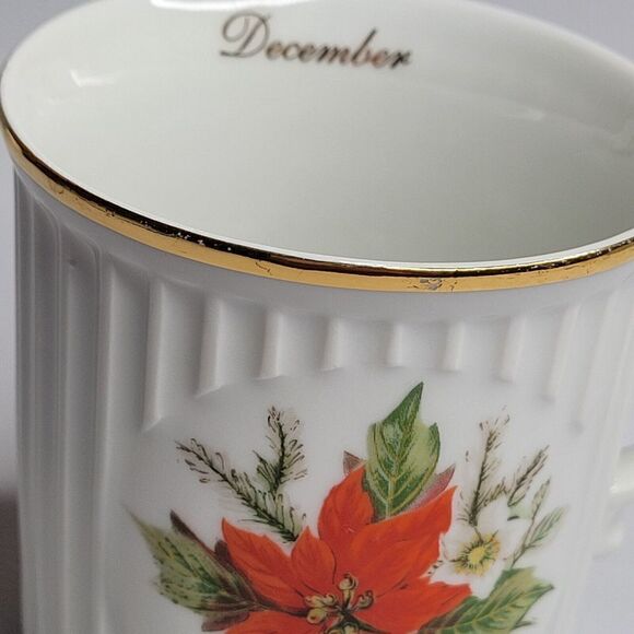 Original Czechoslovakia Crown D DECEMBER Flower of The Month POINSETTIA Mug Cup - Picture 8 of 8
